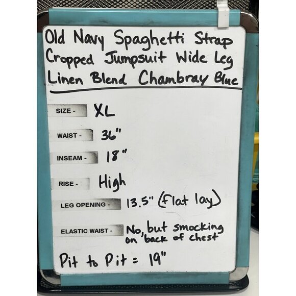 Old Navy Spaghetti Strap Cropped Wide Leg‎ Jumpsuit Linen Blend Chambray Smocked - Picture 11 of 11